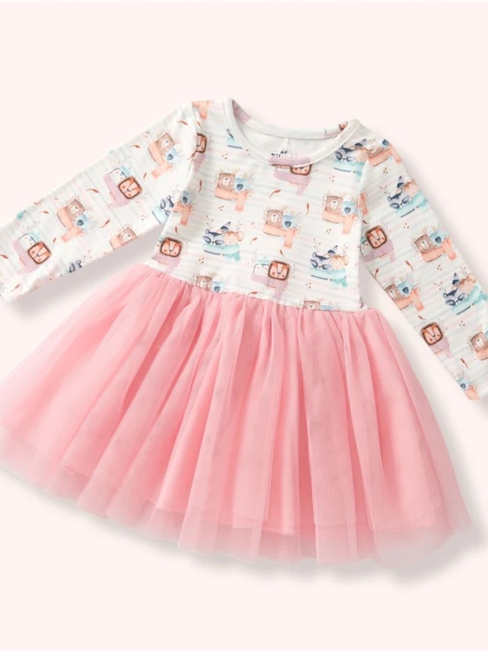 Pete + Lucy Cozy Critters Woodland Animals Pink Tulle Dress Girls NWT 6/6X